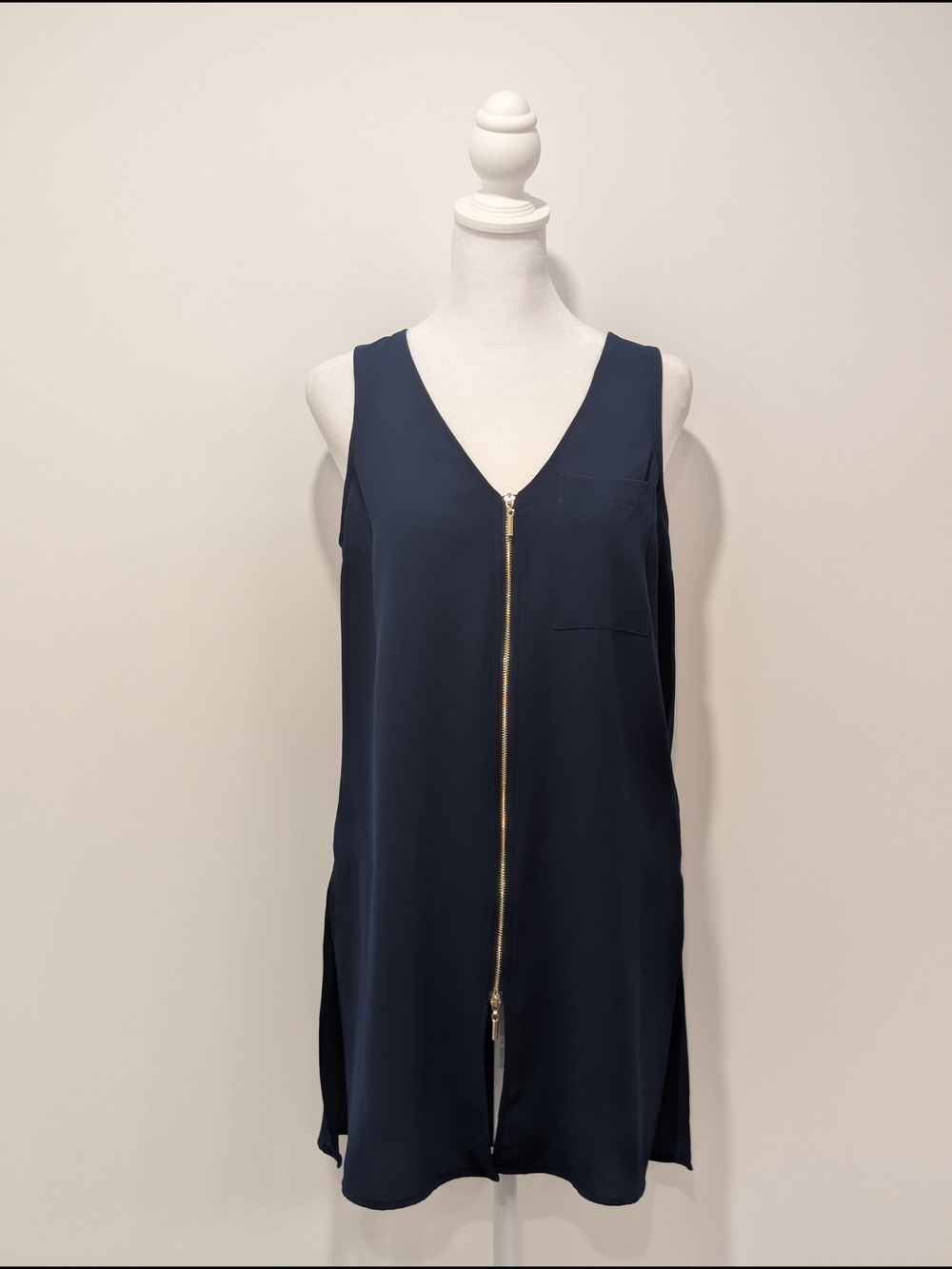 Dynamite Zip-Front Sleeveless Tunic or Long Vest - Navy